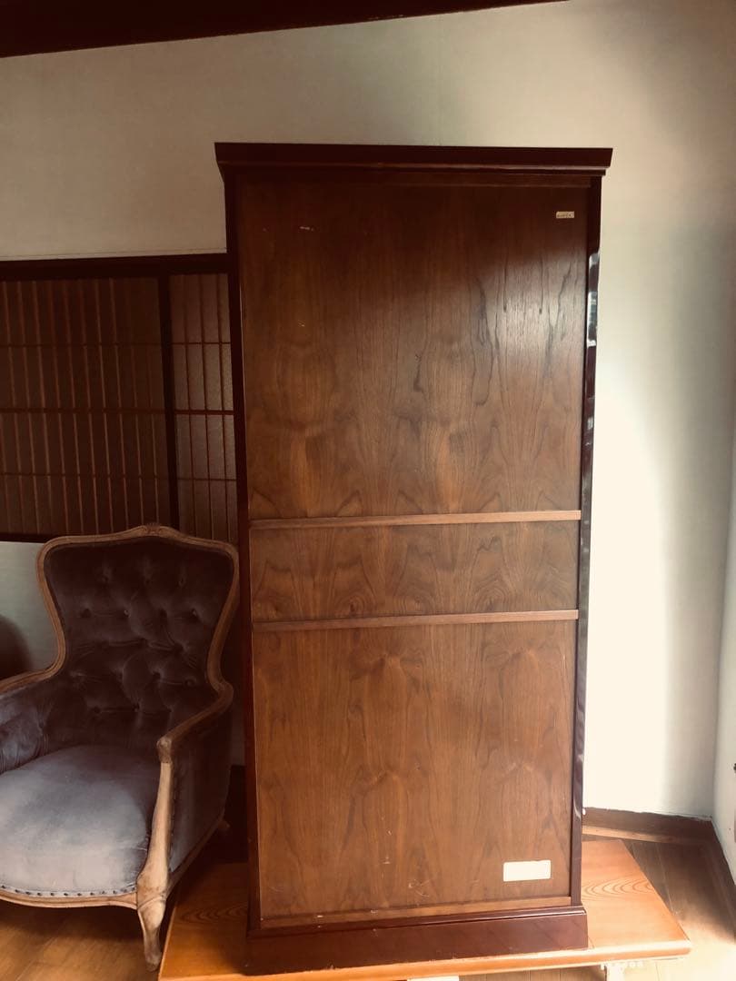 希少品 YAMAHA 昭和モダンキャビネット 蒔絵風意匠・ガラス戸 木製収納家具