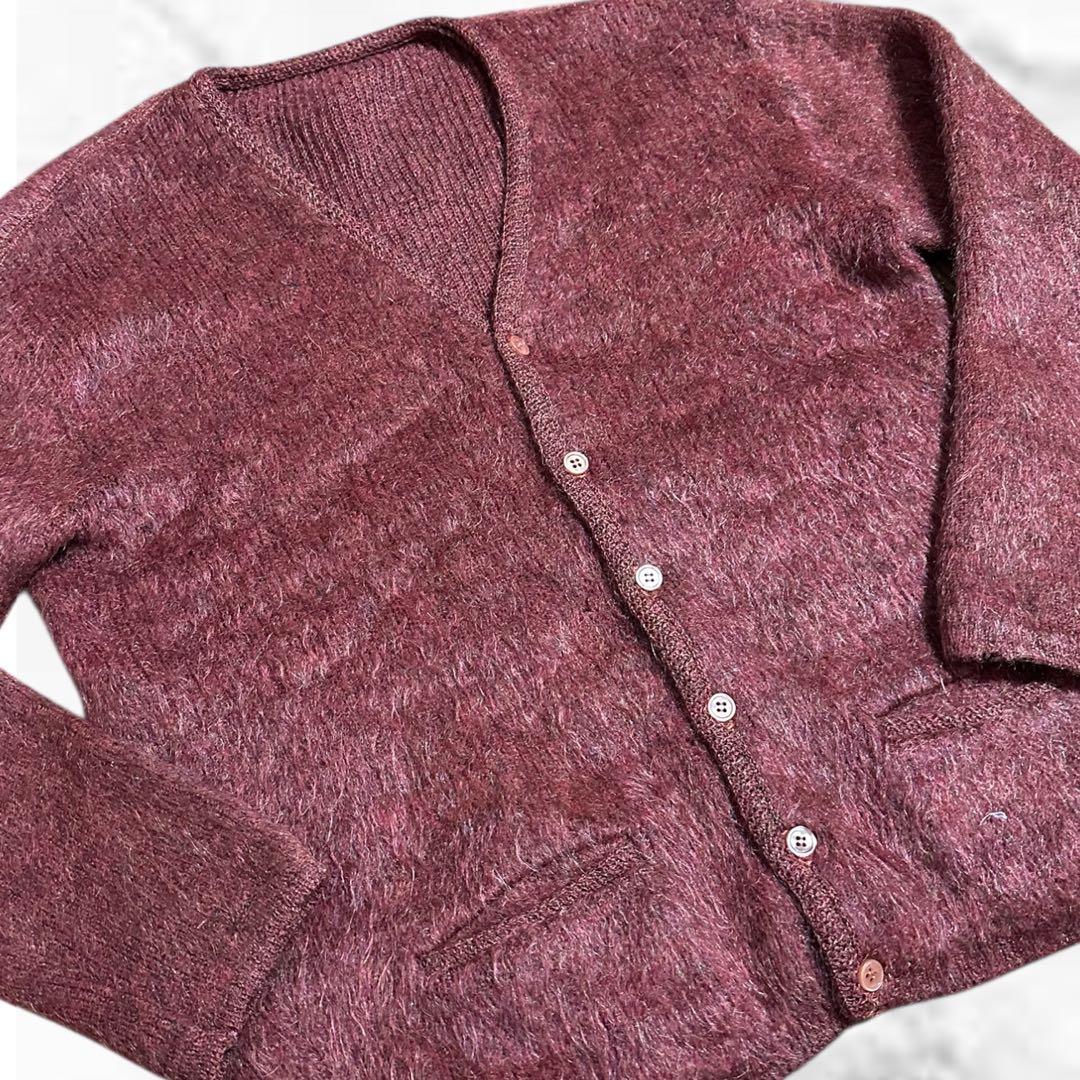 60s モヘアカーディガン 赤色 L グランジ ヴィンテージ　毛足長め