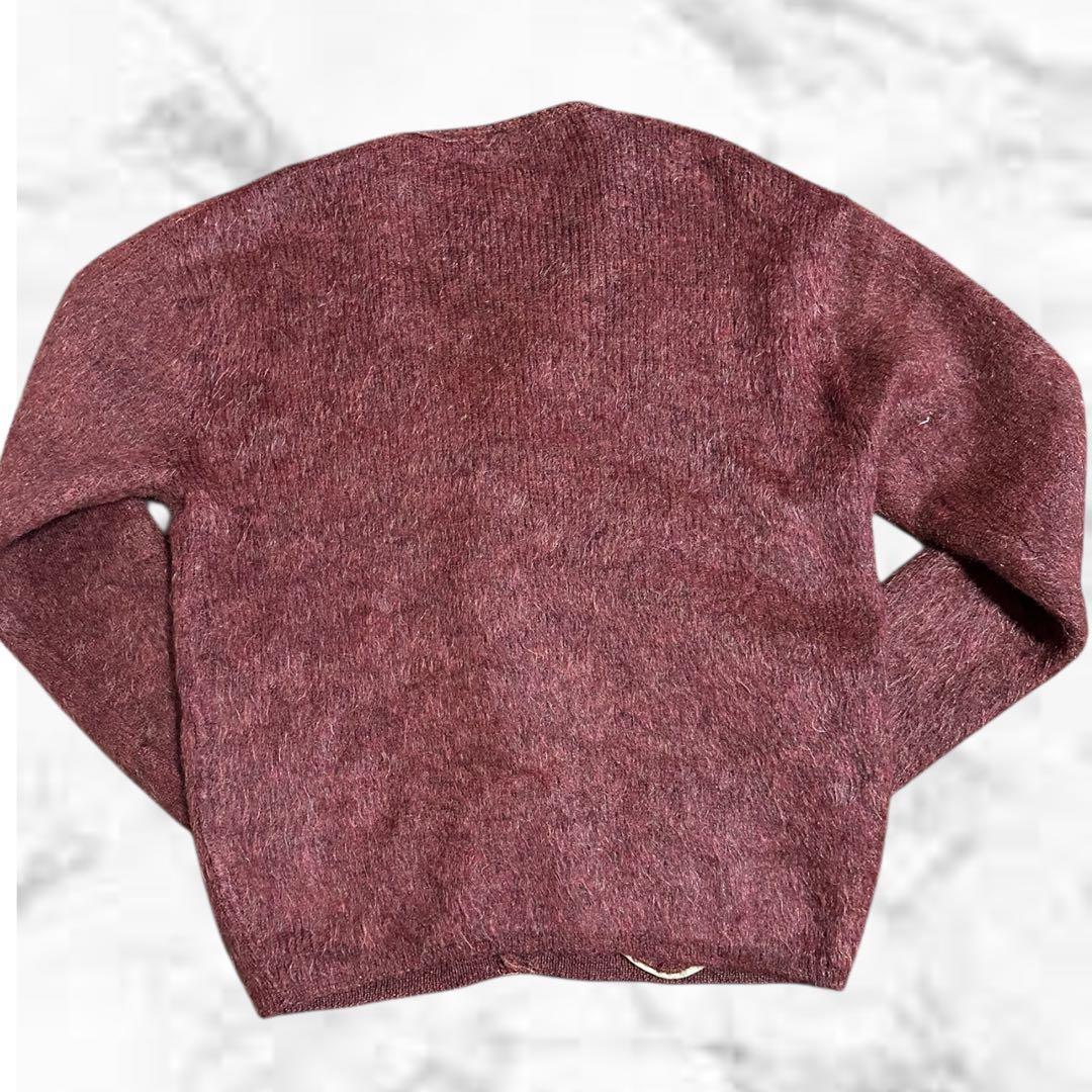 60s モヘアカーディガン 赤色 L グランジ ヴィンテージ　毛足長め