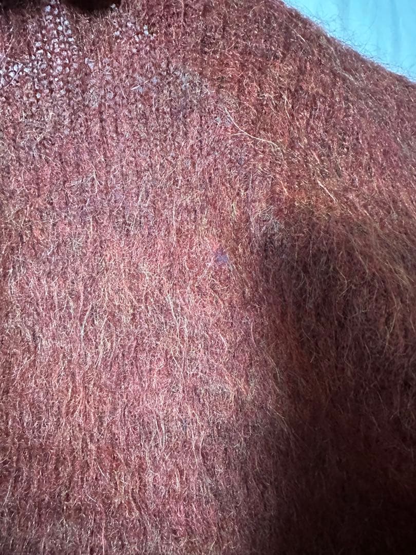 60s モヘアカーディガン 赤色 L グランジ ヴィンテージ　毛足長め