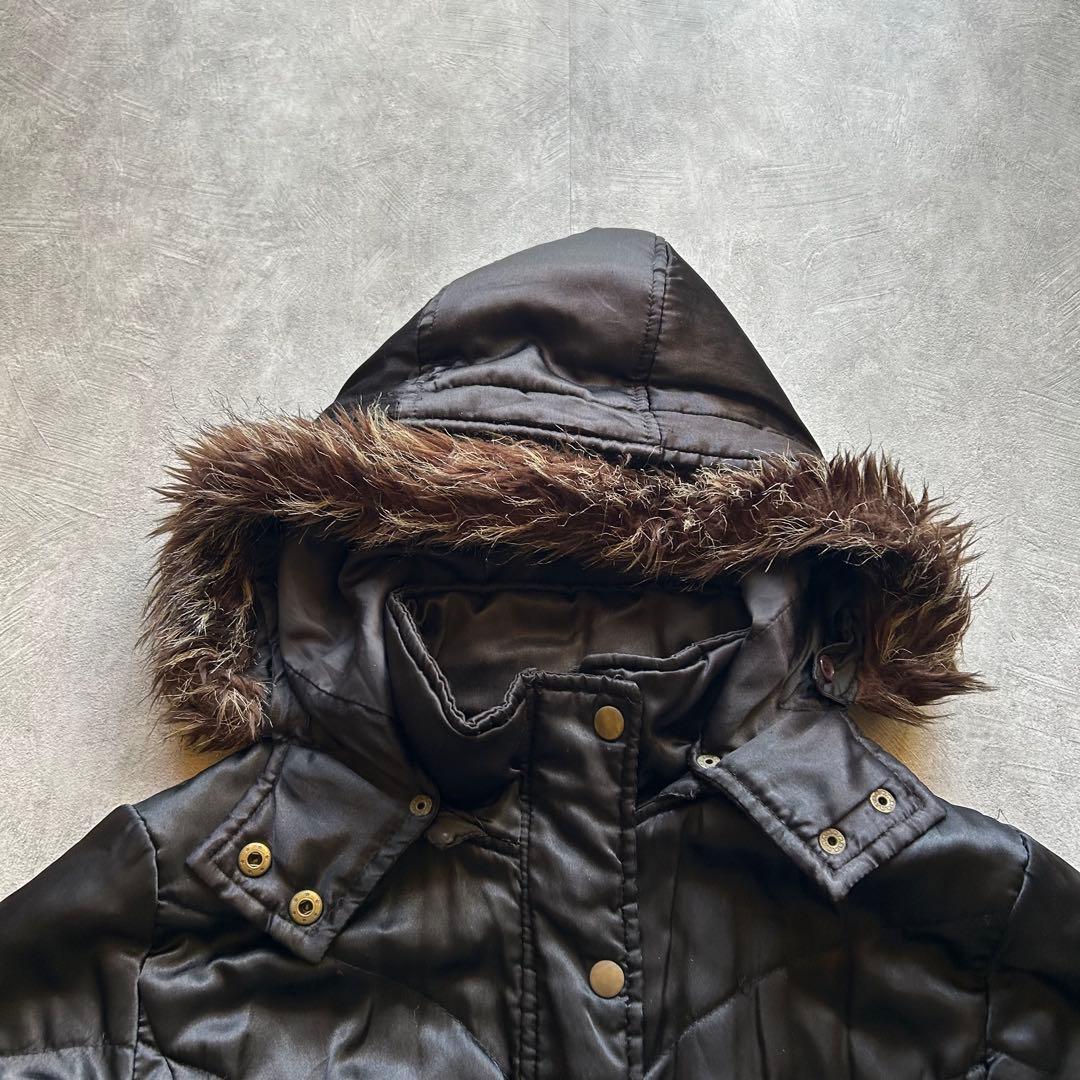 ジャケット・アウター grunge hood fur down jacket y2k black