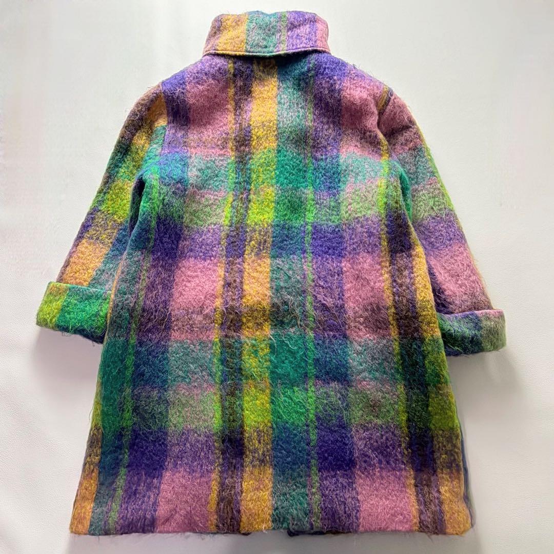 希少品! エムズグレイシー シャギーチェックコート くるみボタン マフラー付
