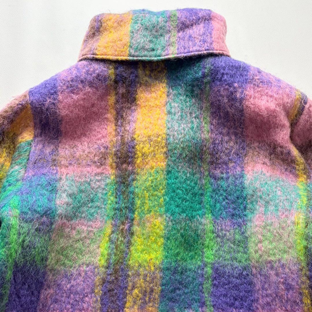 希少品! エムズグレイシー シャギーチェックコート くるみボタン マフラー付