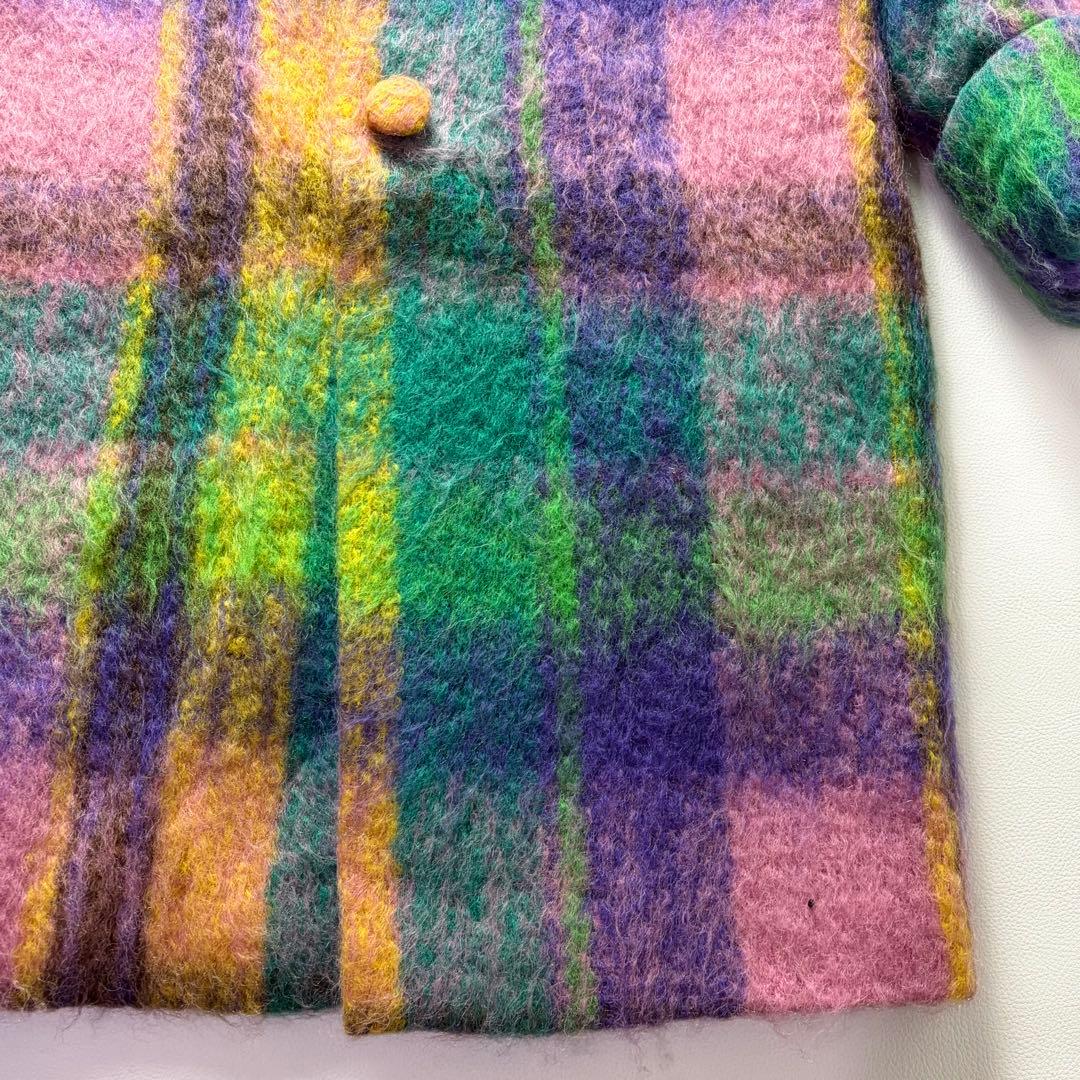 希少品! エムズグレイシー シャギーチェックコート くるみボタン マフラー付