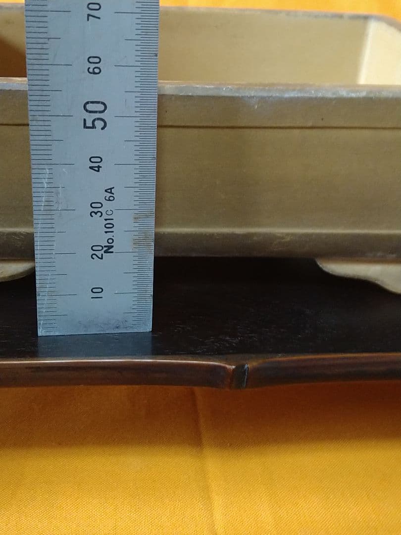 盆栽鉢　盆栽小品鉢　落款有り 黄泥？切立額面長方鉢