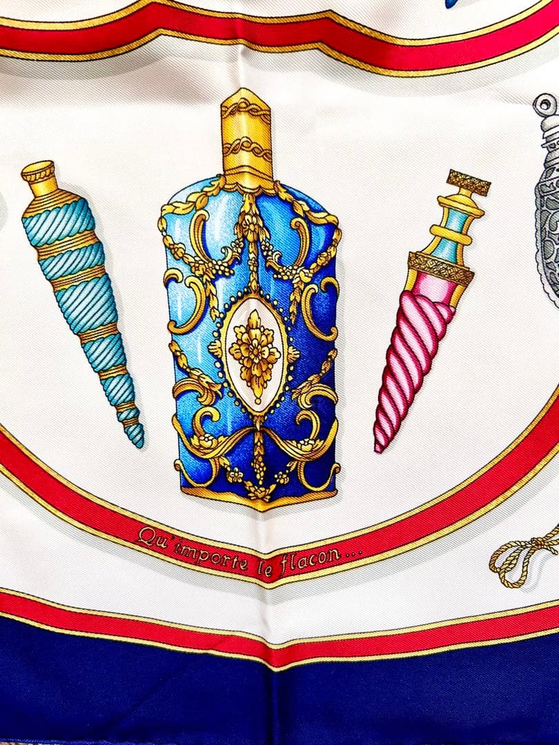 美品 HERMES エルメス☆カレ90香水ボトルデザイン シルクスカーフ