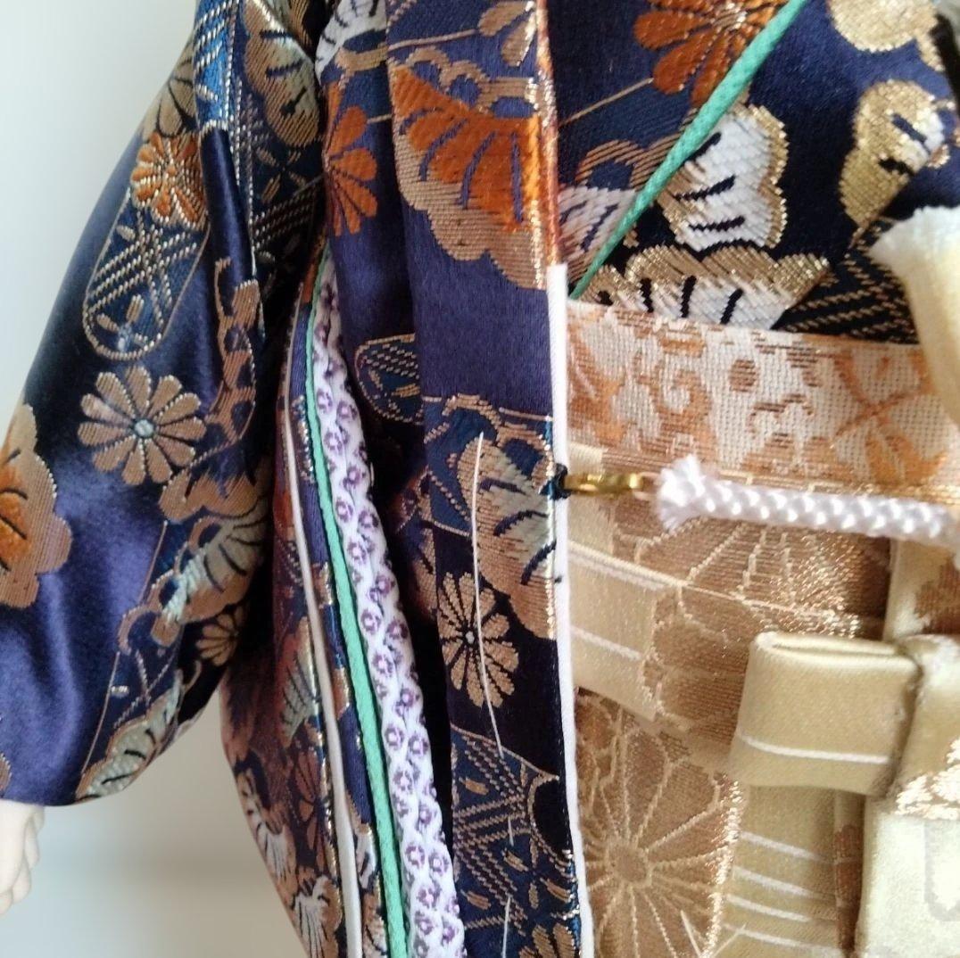 市松人形 紺色と金色の花模様15号