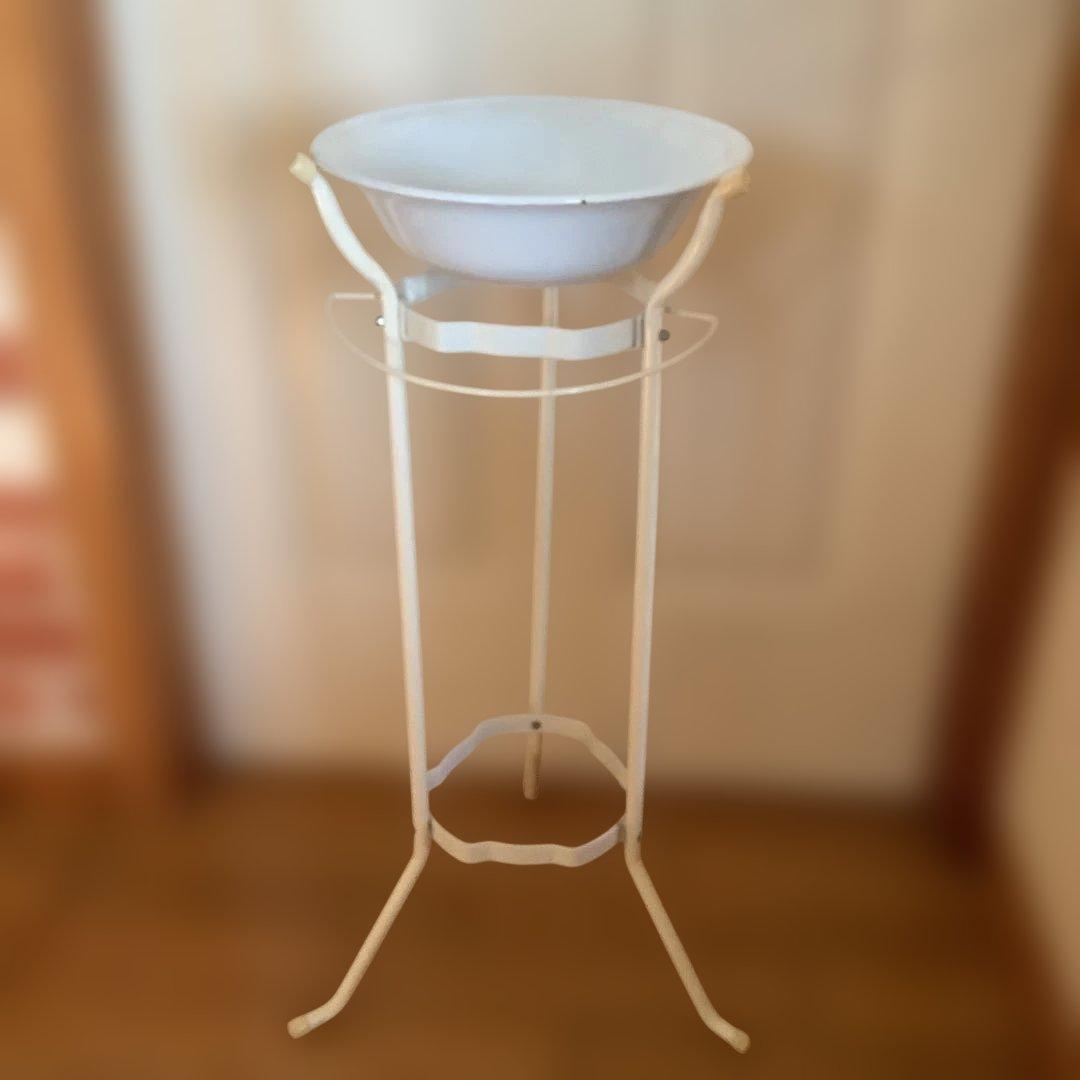 昭和レトロ　洗面器スタンド　ホーロー洗面器付き