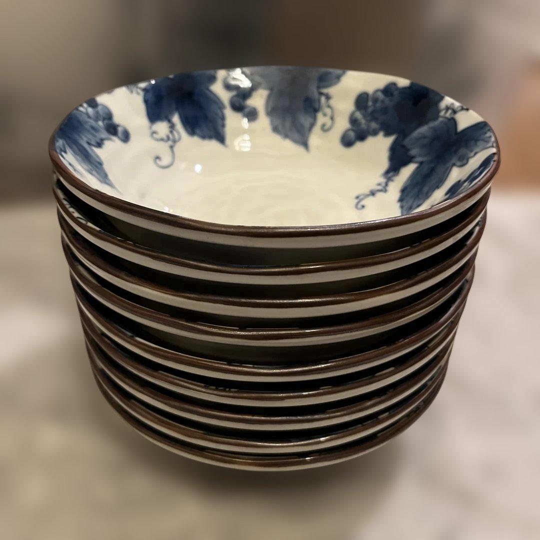 【たち吉】青いブドウ模様の陶器皿（17枚）※バラ売り可