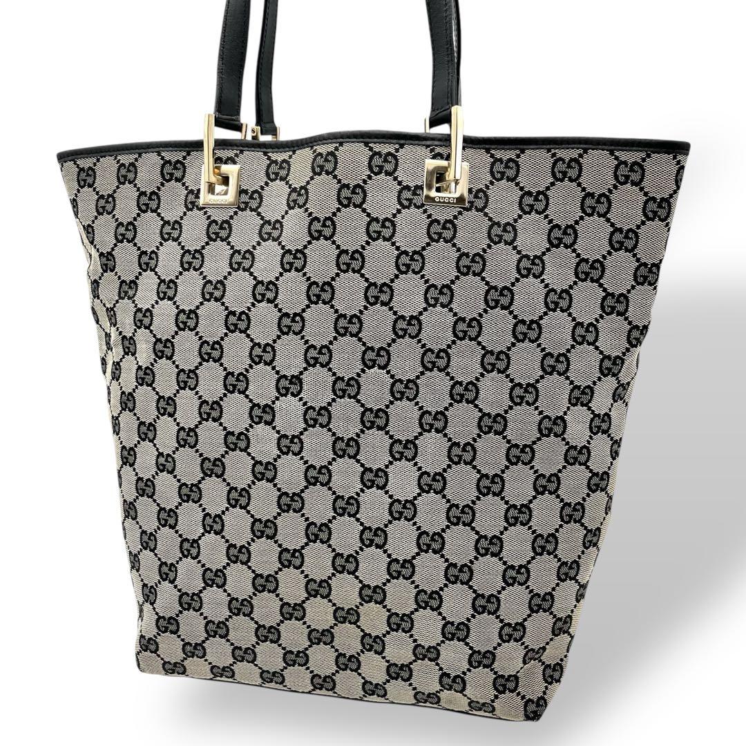 【大人気】GUCCI　グッチ　GG柄　グレー×ブラック　トートバッグ　レザー切替