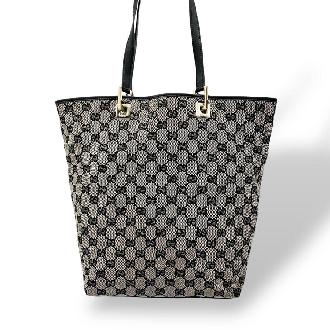 【大人気】GUCCI　グッチ　GG柄　グレー×ブラック　トートバッグ　レザー切替
