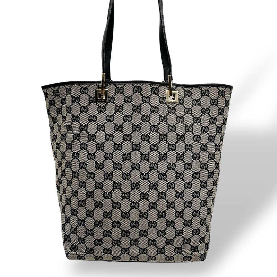 【大人気】GUCCI　グッチ　GG柄　グレー×ブラック　トートバッグ　レザー切替