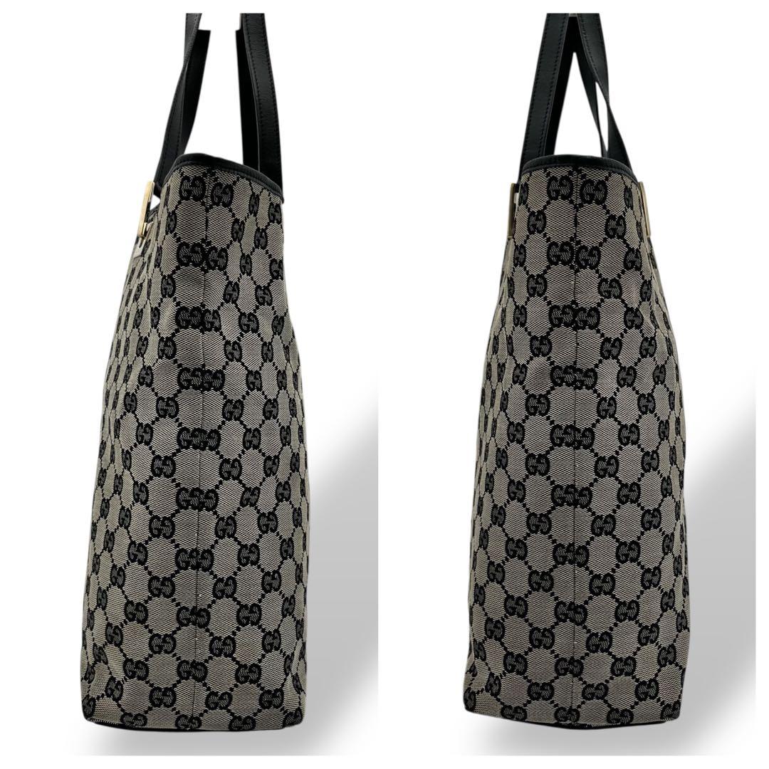 【大人気】GUCCI　グッチ　GG柄　グレー×ブラック　トートバッグ　レザー切替