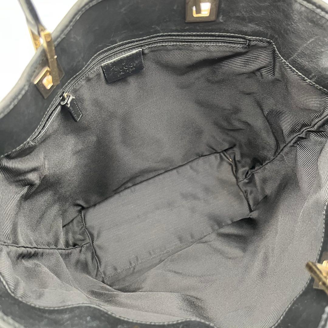 【大人気】GUCCI　グッチ　GG柄　グレー×ブラック　トートバッグ　レザー切替