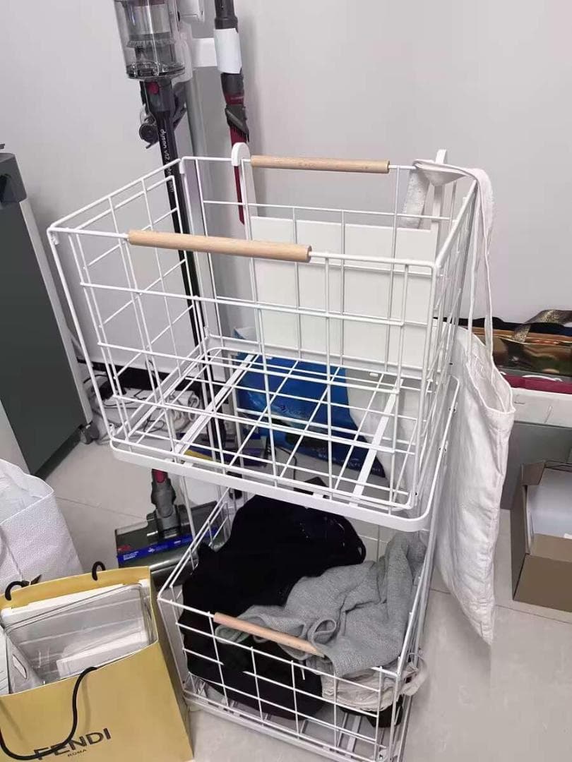 洗濯かご 2段 キャスター隙間収納 折りたたみ式 ランドリーワゴン