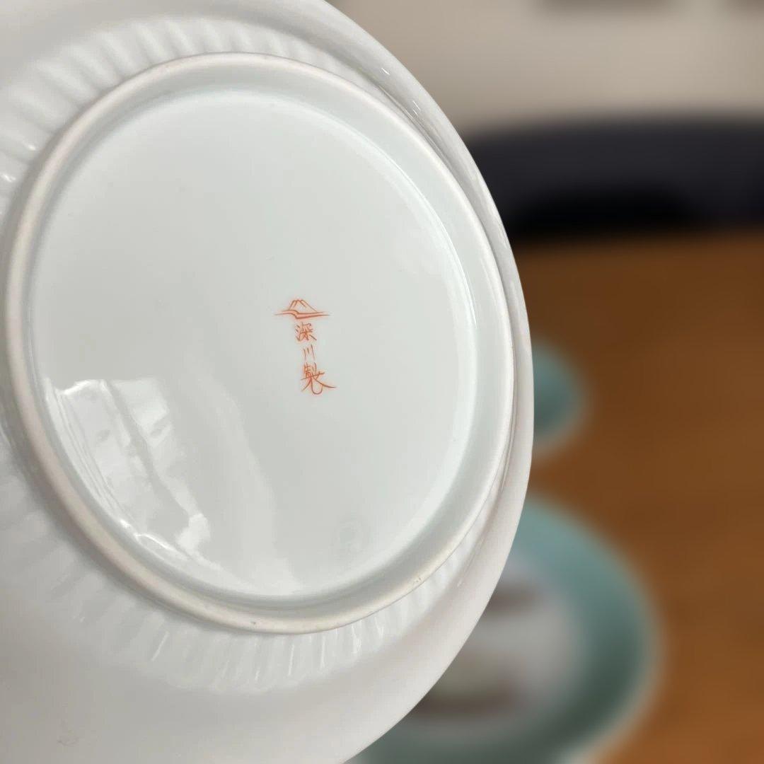 美品 深川製磁 金襴草花 青磁中皿 金彩 和皿揃え 5枚セット