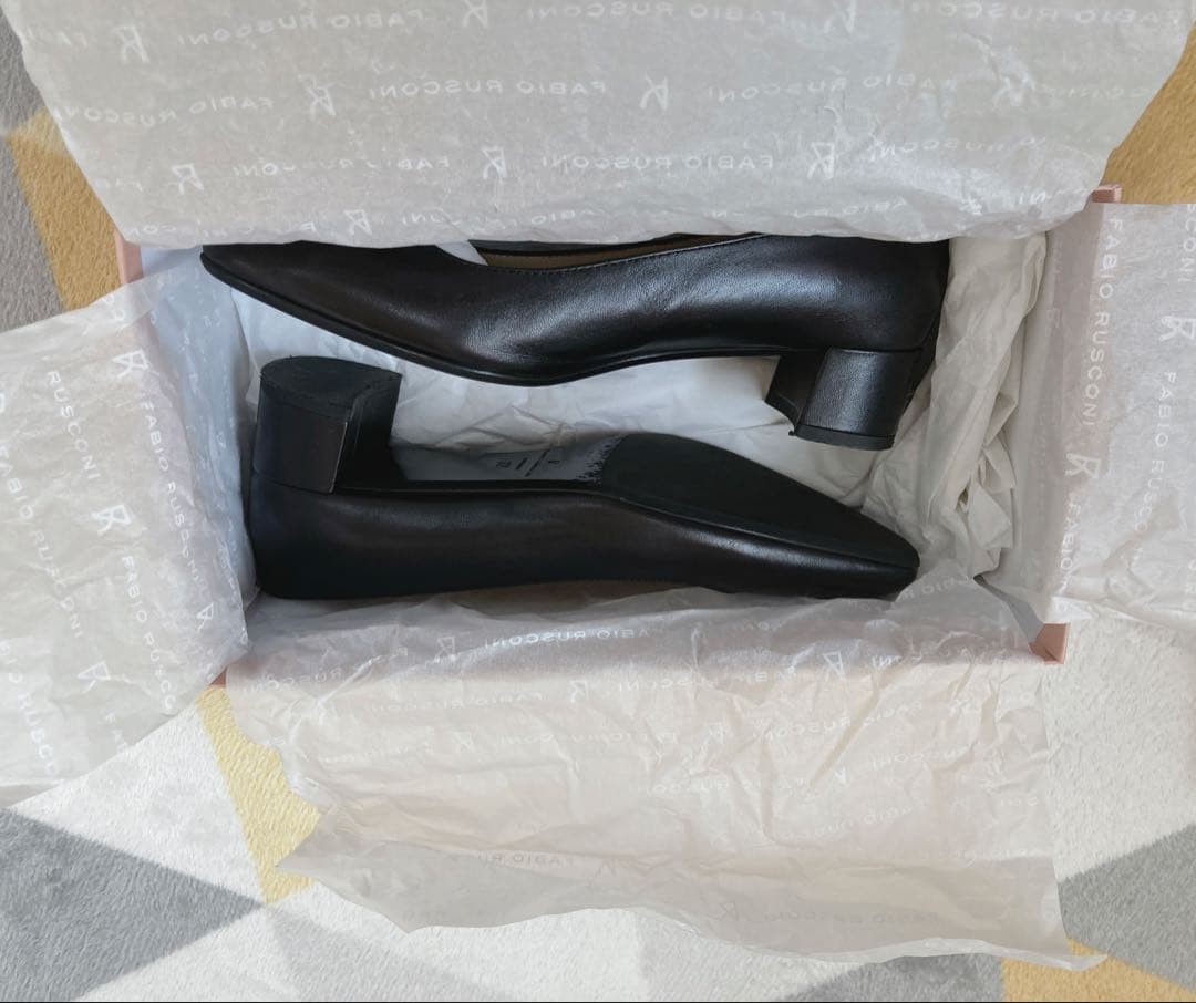 ファビオルスコーニ レザー ブラック チャンキーヒール 現行 24cm