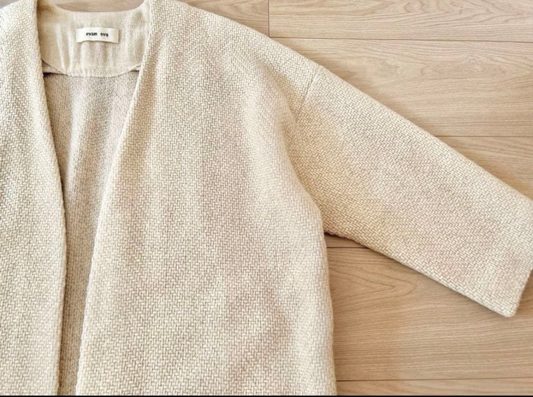 最終出品明日まで【未使用】evam eva ウールツイードローブコート