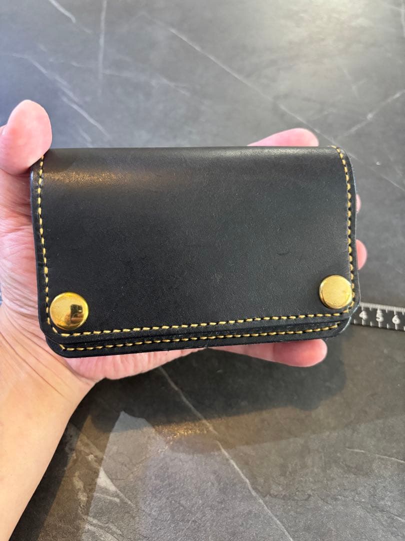 レザーウォレット　トラッカーウォレット　3層　厚手レザー　タイダイ　黒革財布