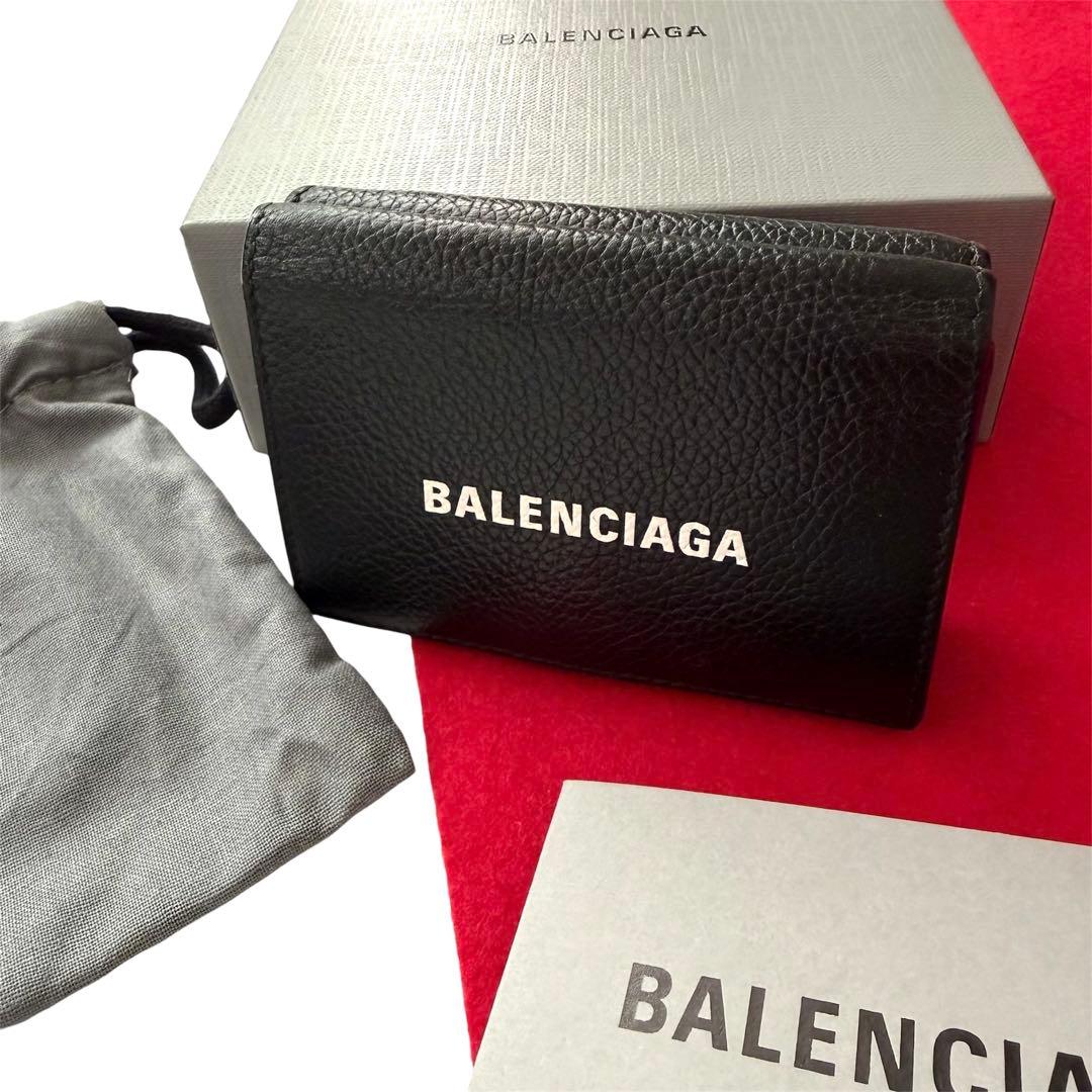 美品✨BALENCIAGAバレンシアガ財布三つ折594312カーフレザーロゴ黒