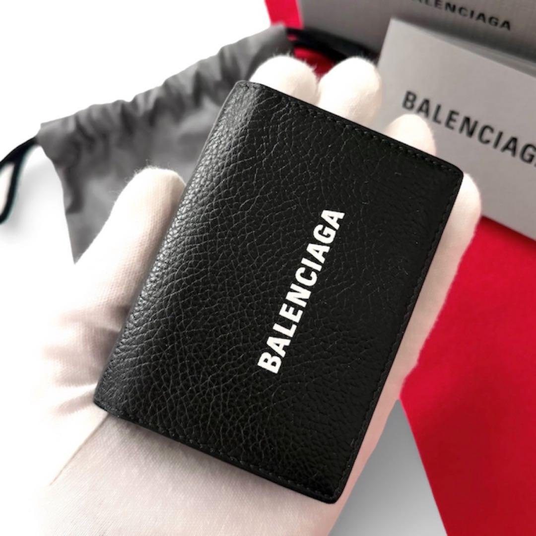 美品✨BALENCIAGAバレンシアガ財布三つ折594312カーフレザーロゴ黒