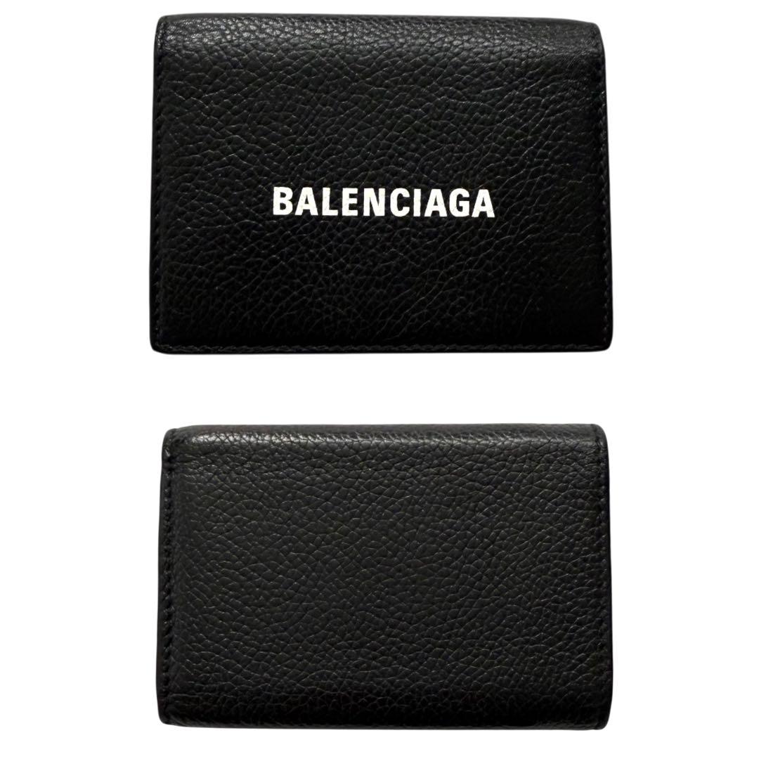 美品✨BALENCIAGAバレンシアガ財布三つ折594312カーフレザーロゴ黒