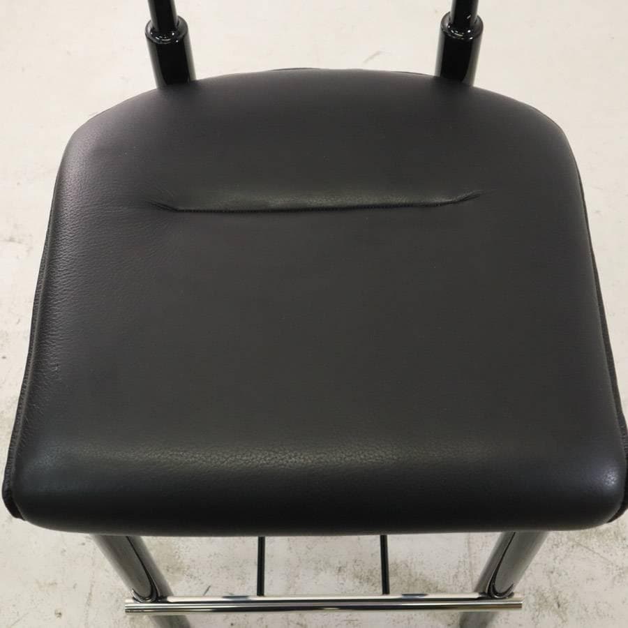 値下モリシゲ 本革張り ハイチェア カウンターチェア ブラック