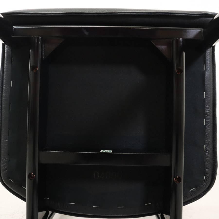 値下モリシゲ 本革張り ハイチェア カウンターチェア ブラック