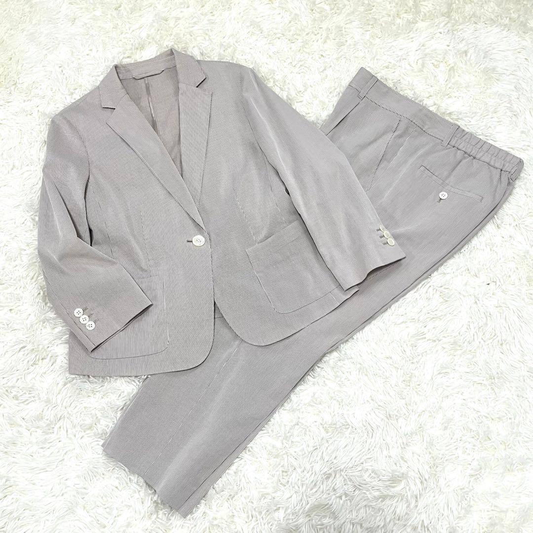 ニューヨーカー　パンツスーツ　シアサッカ　リネン混　ウォッシャブル　伸縮性　XL