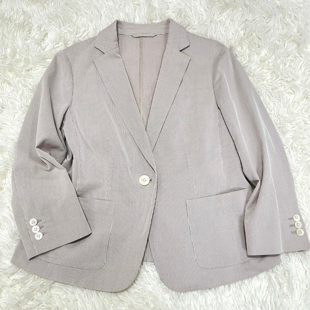 ニューヨーカー　パンツスーツ　シアサッカ　リネン混　ウォッシャブル　伸縮性　XL