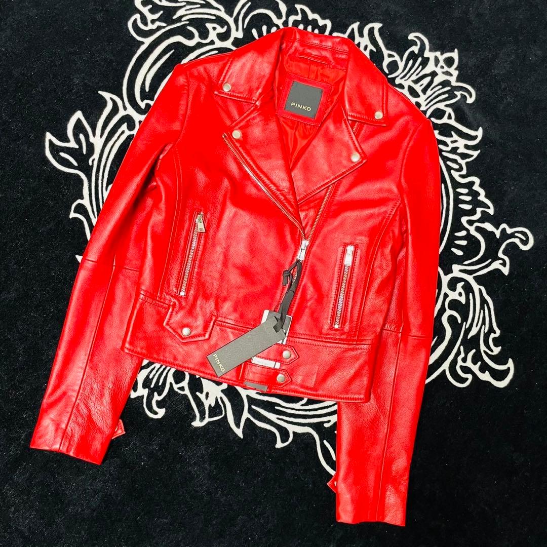 【新品未使用】PINKO レザージャケット レッド レディース　タグ付き 38