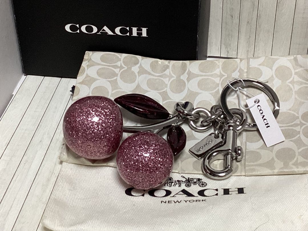 未使用タグ保存袋付きコーチCOACHチェリー キーホルダー本物さくらんぼ