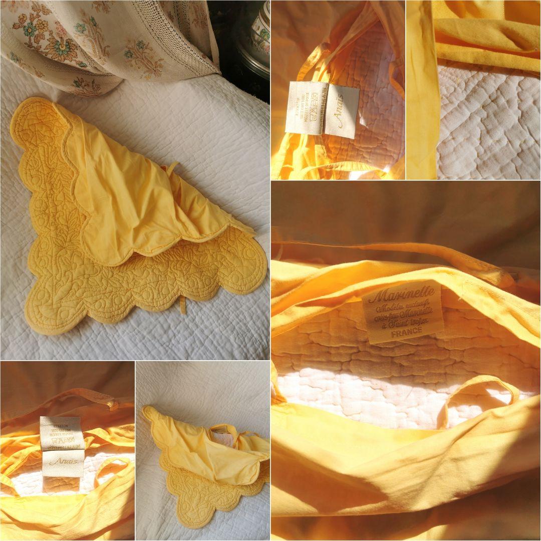 ヴィンテージ フランス 手縫いブティ クッションカバー ハンドメイド イエロー