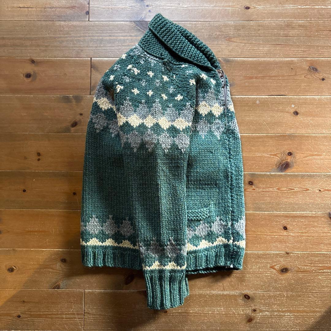 【60sビンテージ】カウチンセーター 緑 メランジ アーガイル 雪 ノルディック