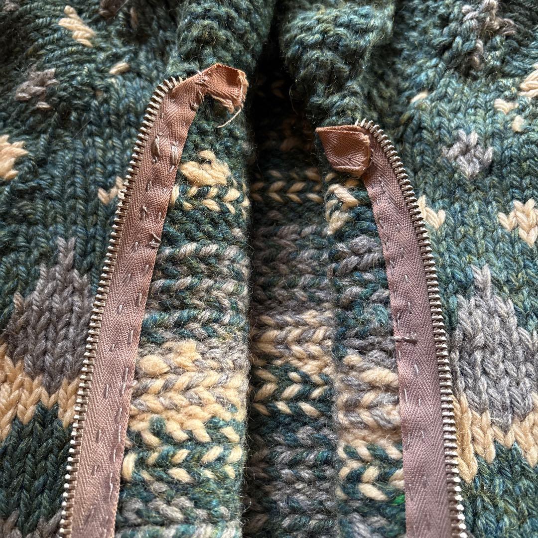 【60sビンテージ】カウチンセーター 緑 メランジ アーガイル 雪 ノルディック