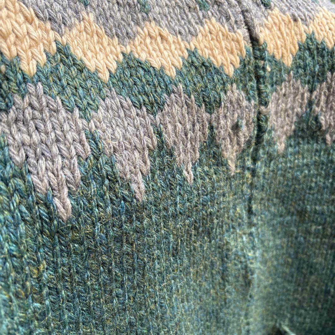 【60sビンテージ】カウチンセーター 緑 メランジ アーガイル 雪 ノルディック