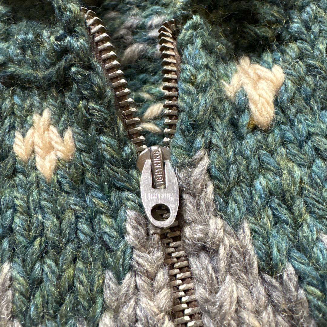 【60sビンテージ】カウチンセーター 緑 メランジ アーガイル 雪 ノルディック