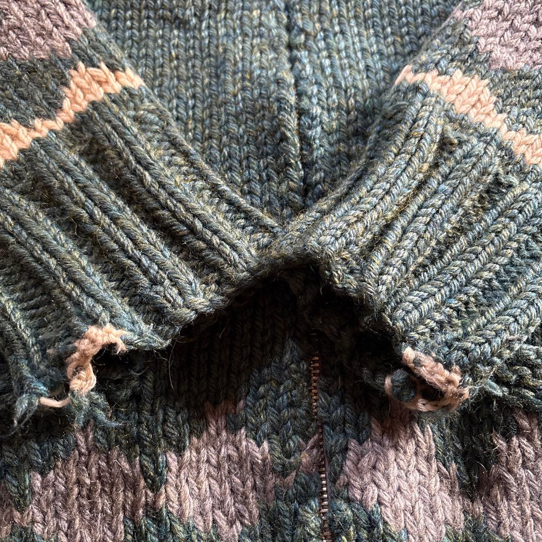 【60sビンテージ】カウチンセーター 緑 メランジ アーガイル 雪 ノルディック