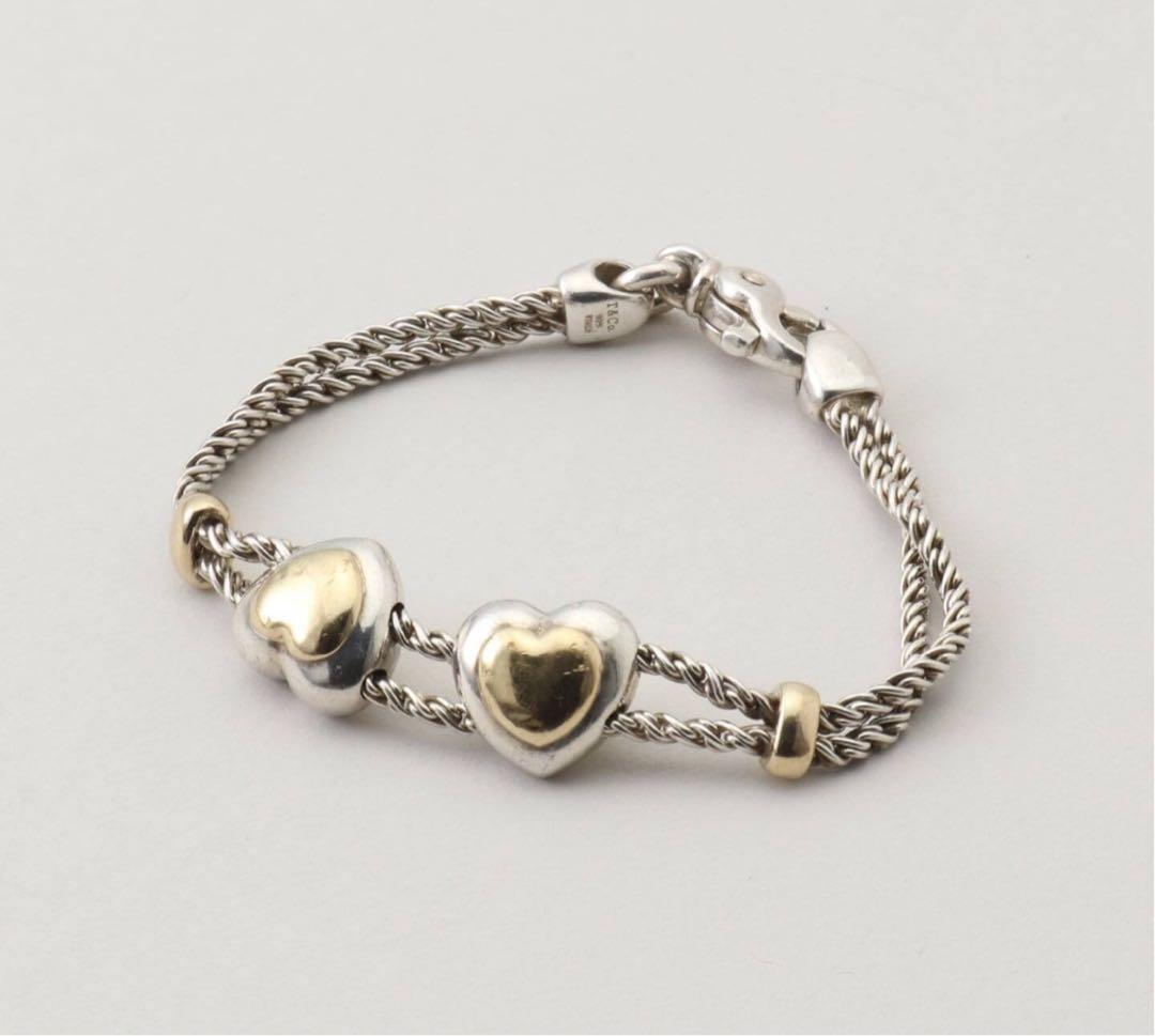 【極美品】オールドティファニー ハート コンビ ブレスレット シルバー ゴールド