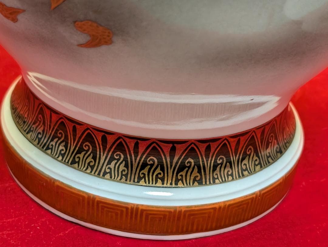 古美術　アンティーク　盤口瓶　双耳広口瓶　穿雲龍紋様　明治　九谷　谷口製