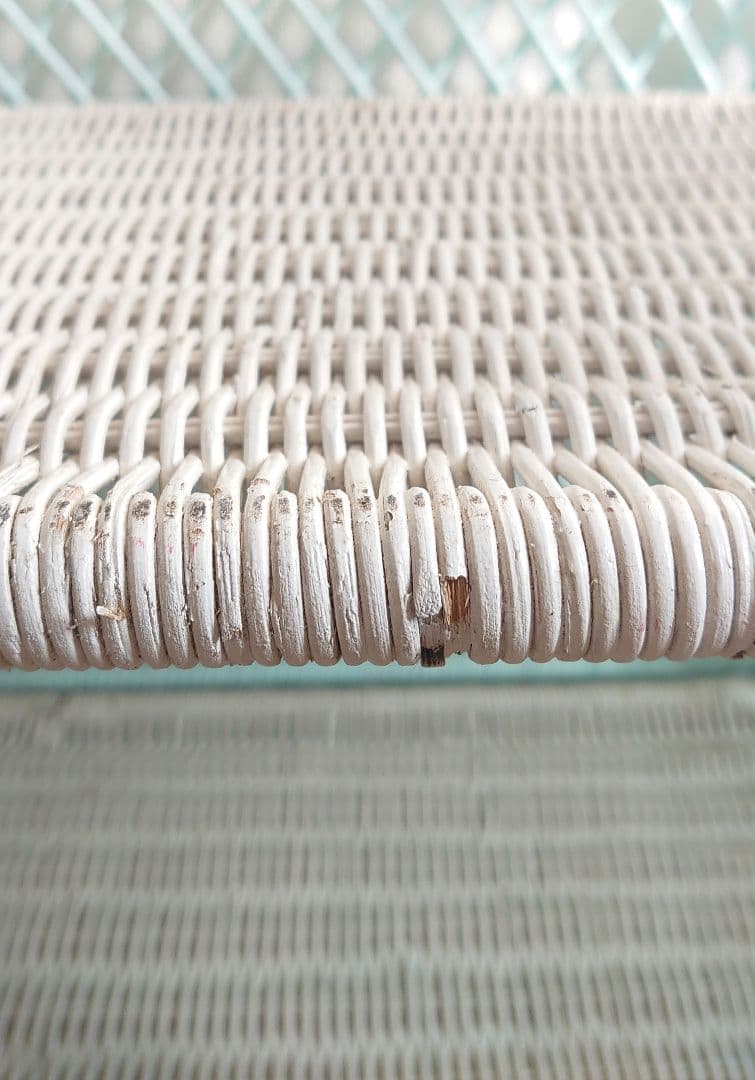 ビンテージ　パステルブルー　ウィッカーシェルフ　ラック