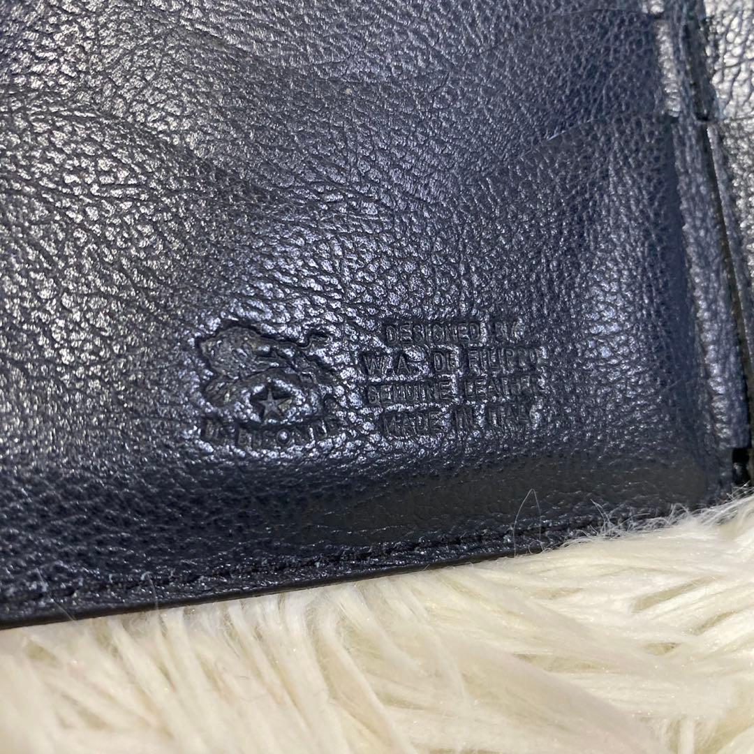 【美品✨】IL BISONTE レザー ダブルフラップ 3つ折り財布 ネイビー