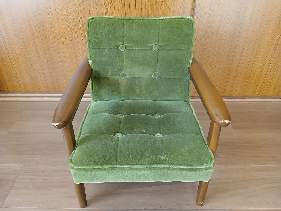 【カリモク60】Kチェアミニ　モケットグリーン ※使用感あり