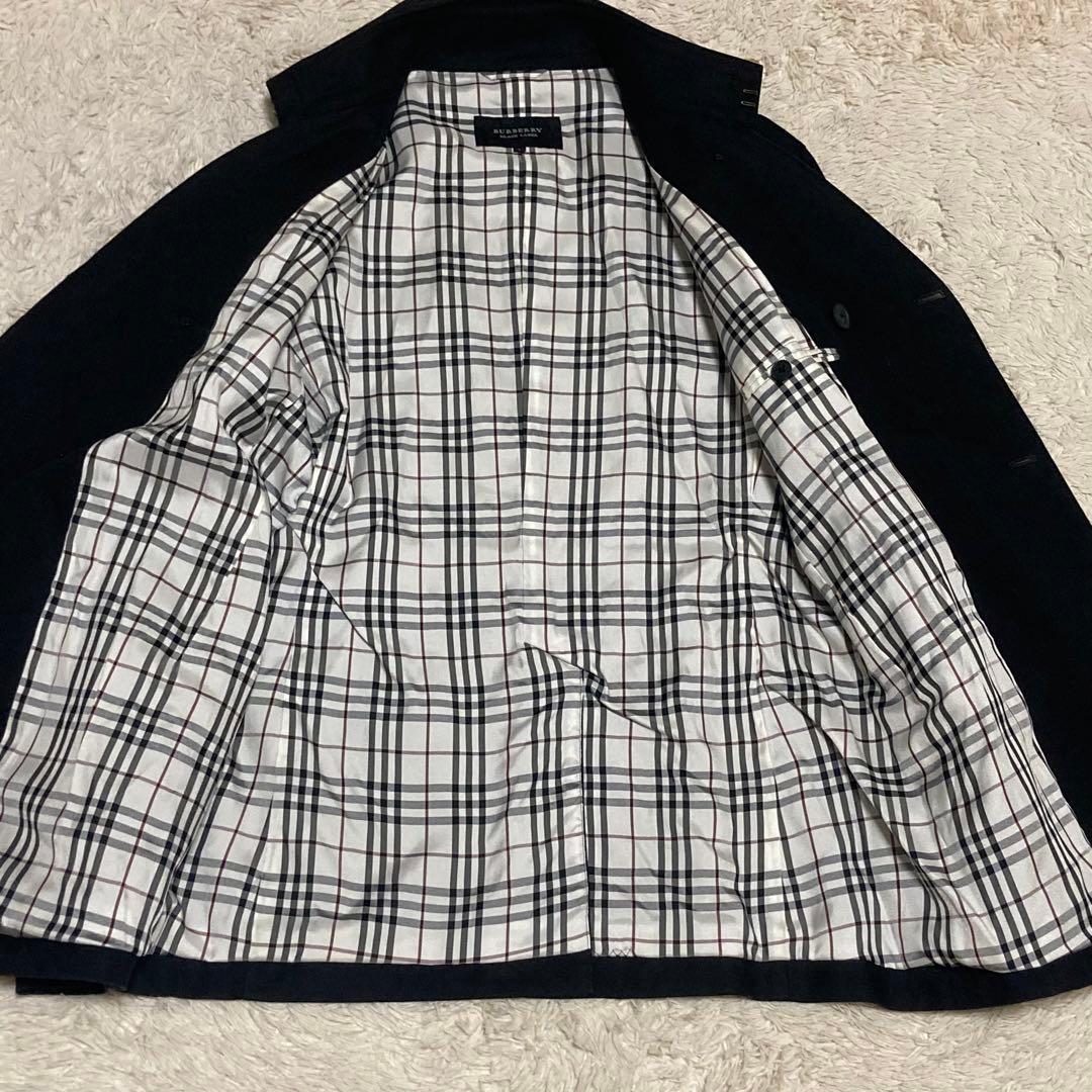BURBERRY 美品【銀ボタン】ダブル トレンチ コート 黒 ブラック