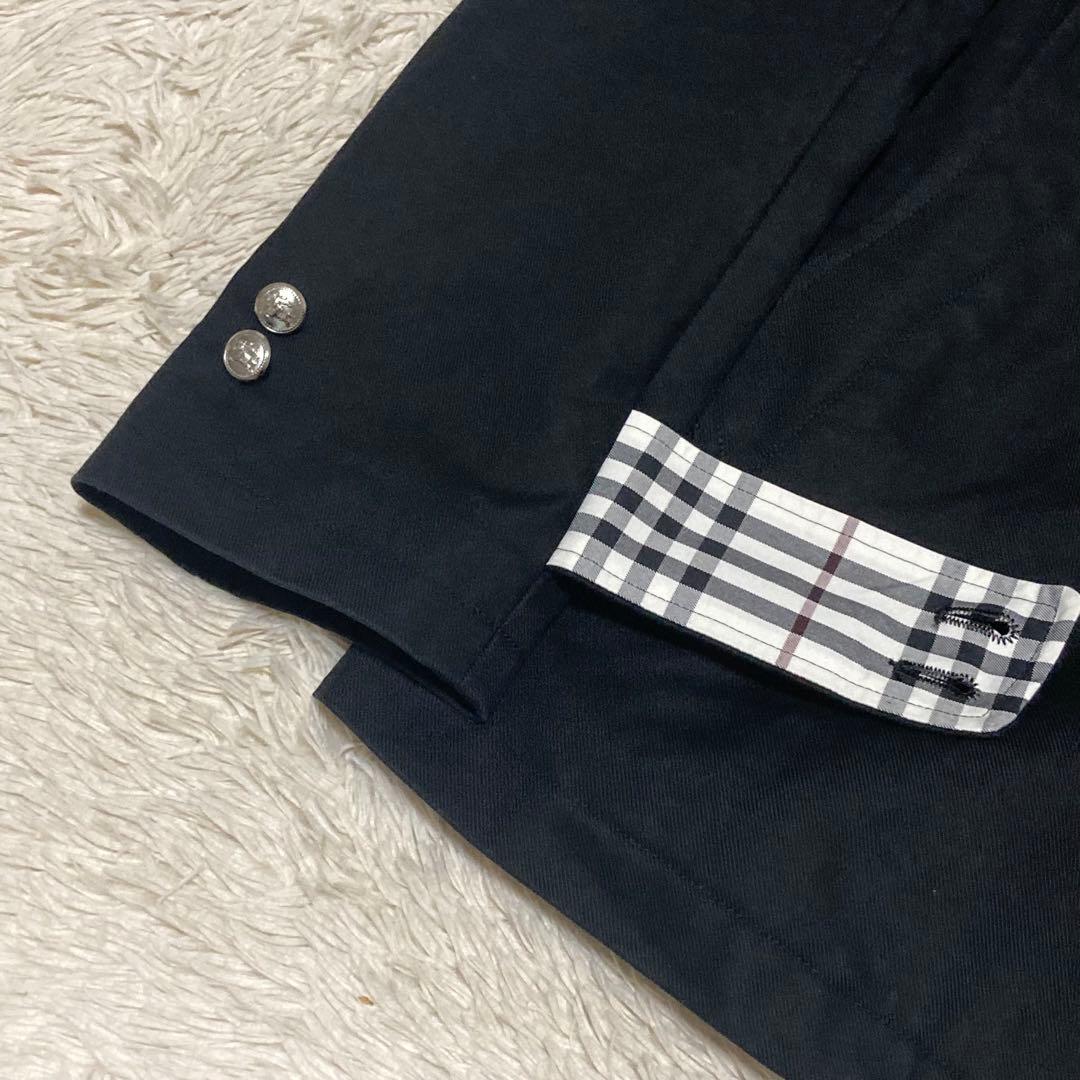 BURBERRY 美品【銀ボタン】ダブル トレンチ コート 黒 ブラック