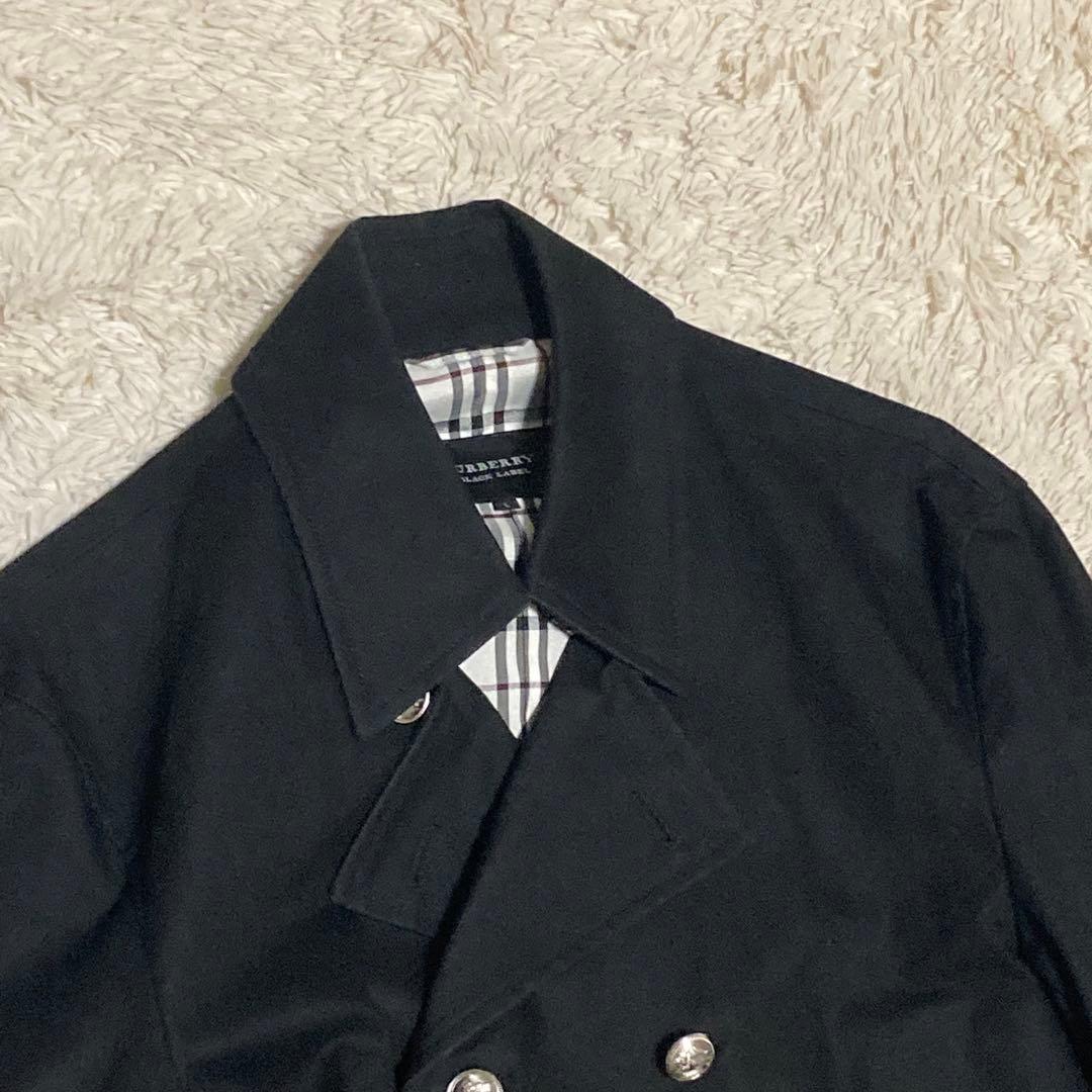 BURBERRY 美品【銀ボタン】ダブル トレンチ コート 黒 ブラック