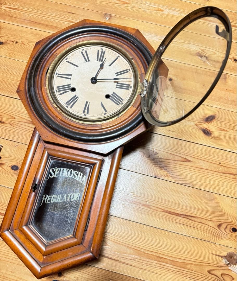 SEIKOSHA 掛時計　精工舎八角時計　ゼンマイ式ネジ巻き可動品　アンティーク