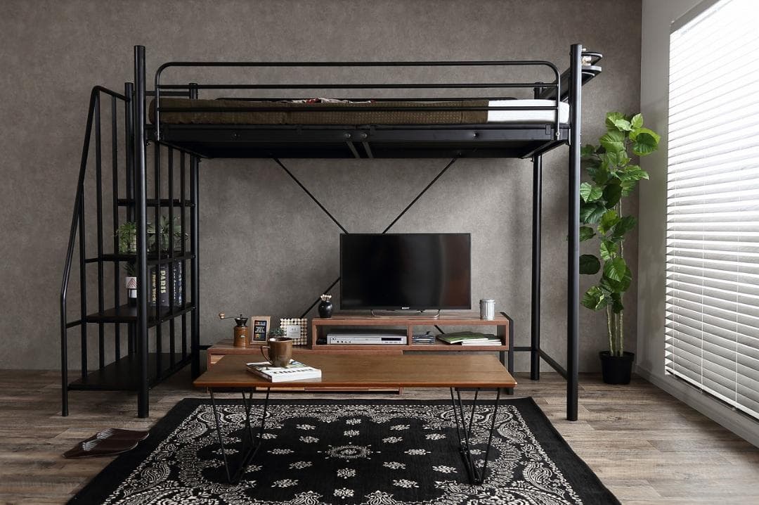 【新品・送料無料】【シングル】 Lofty 階段付きロフトベッド