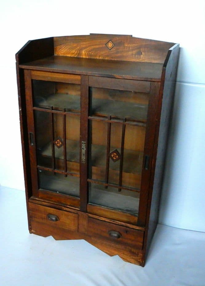 【昭和レトロ アンティーク】ヴィンテージ 木製棚 ガラスキャビネット