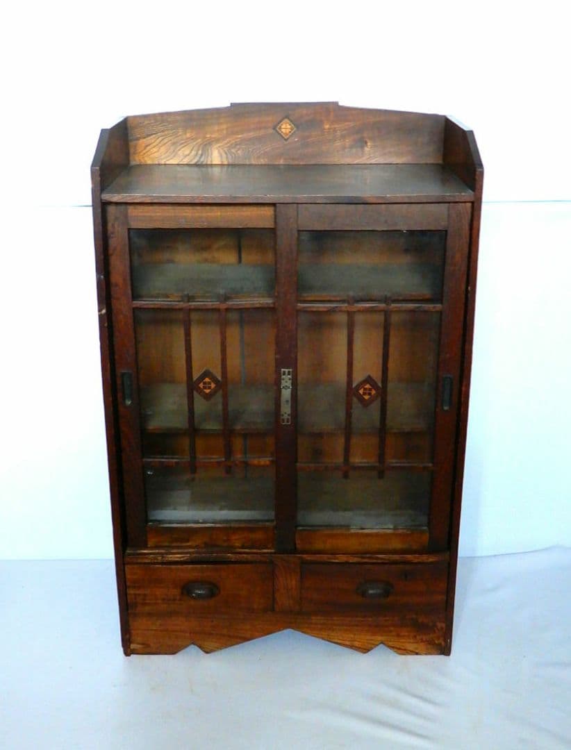 【昭和レトロ アンティーク】ヴィンテージ 木製棚 ガラスキャビネット